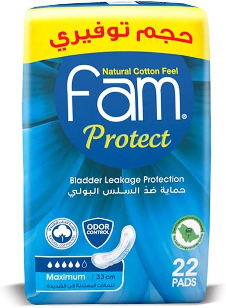 Fam Natural Cotton Feel Protect Maximum Bladder Leakage Protection Pads Odor Control 22 Pads - Image 1